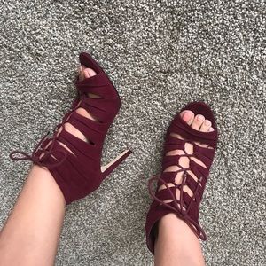 Suede BCBG High Heels Pumps Lace Up Open Toe